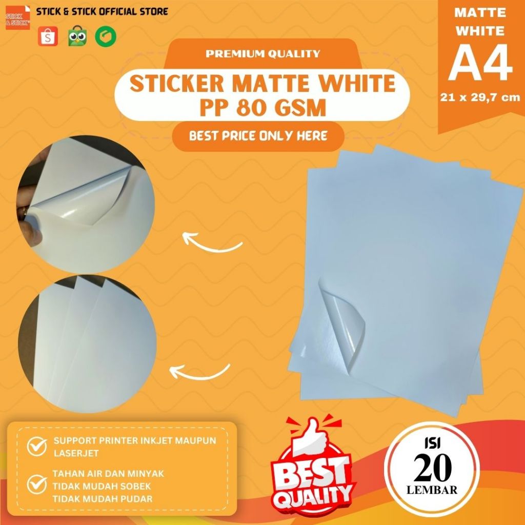 Jual Sticker Matte White PP 80 Gsm A4 Isi 20 Lembar Premium Quality ...