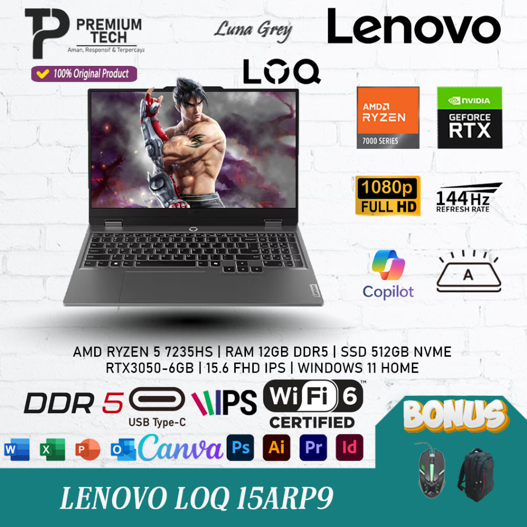Jual Laptop Gaming Lenovo Loq 15 Rtx 3050 Amd Ryzen 5 7235hs Ram 44gb