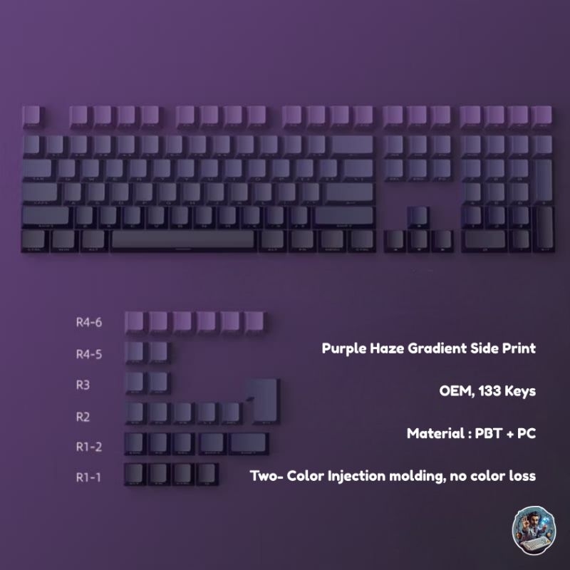 Jual Keycaps PBT Double Shot Gradient Side Print Tembus (Purple Haze ...