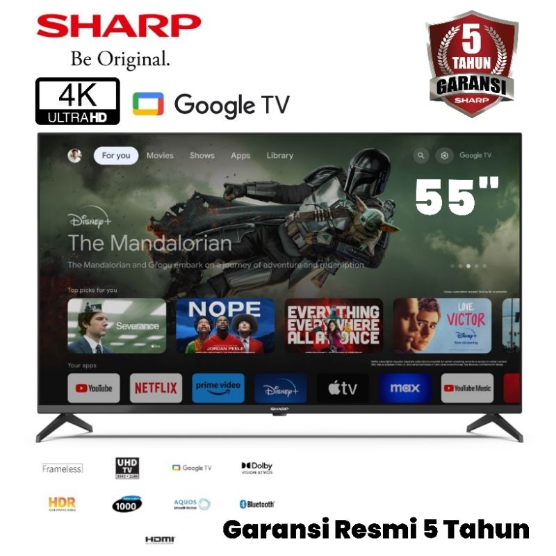 Jual GARANSI 5 TAHUN SHARP 4K UHD GOOGLE TV 55 Inch - 4T-C55JF1X HDR ...