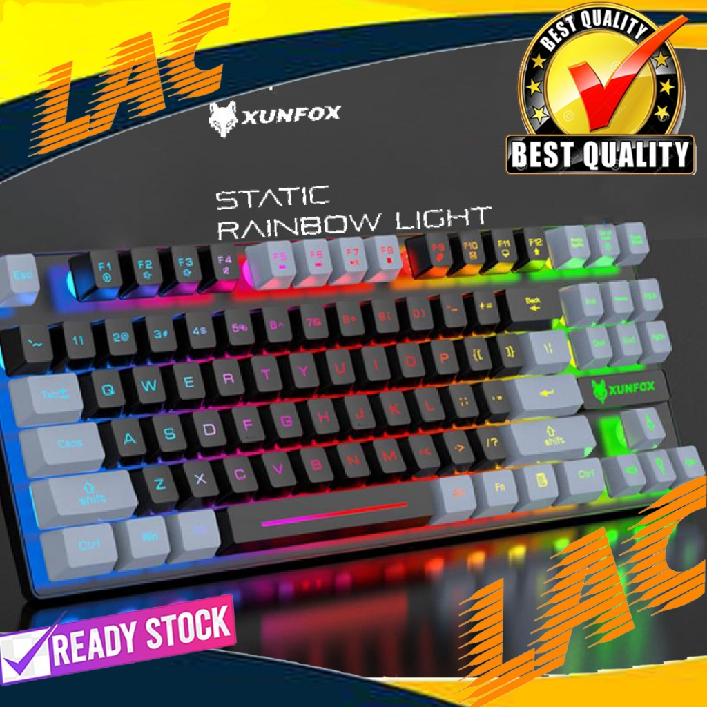 Jual Keyboard Gaming XunFox K10 Rainbow Light 87 Key Layout | Shopee ...