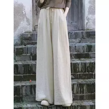 Celana Kulot Linen Premium Pinggang Full Karet Highwaist