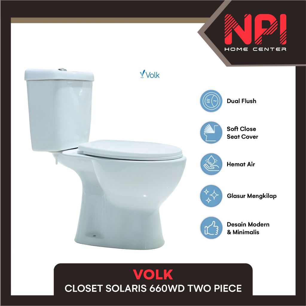 Volk - Closet / Kloset / Toilet Duduk Solaris 660wd Two Piece White Complete Set