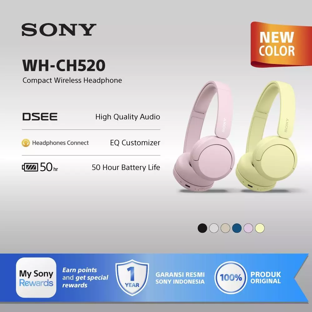 SONY WH-CH520 On Ear Wireless Headphone / CH520 / CH-520 - Yellow