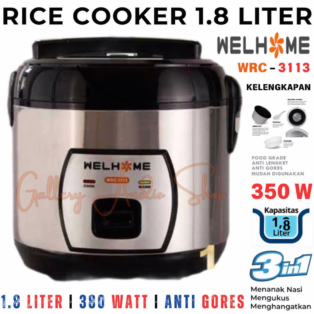 Jual Rice Cooker 1.8 Liter WELHOME WRC-3113 Daya 380 Watt | Mejikom ...