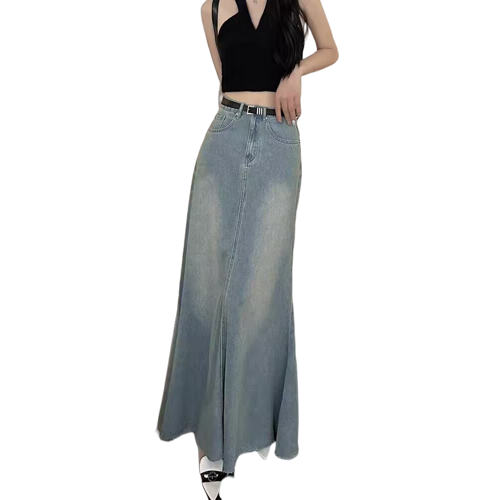 Jual KATERMEN Rok ekor ikan-rok denim retro pinggang tinggi Korea-rok A ...