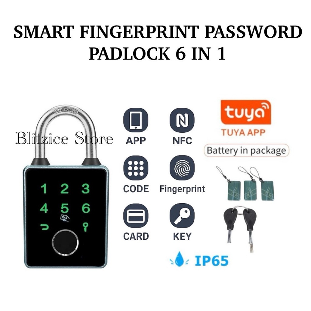 Jual Smart Padlock Fingerprint Password Key Card RFID App NFC 6 in 1 ...