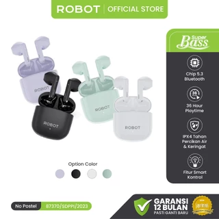 ROBOT TWS Wireless Earphone Bluetooth Chip 5.3 Airbuds Tahan Air Keringat IPX 4 T60 Original Headset Android IOS Garansi 1 Tahun