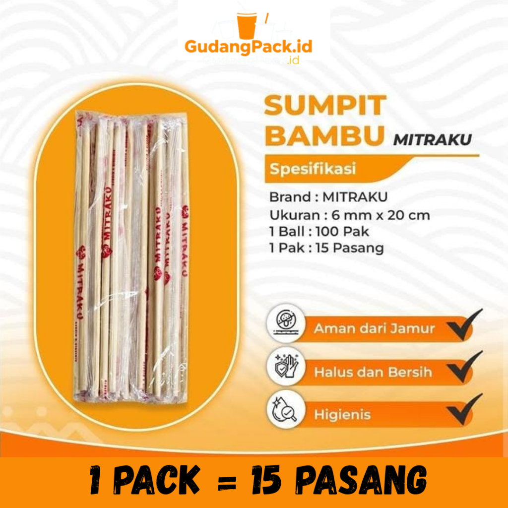Jual Sumpit Bambu Mitraku 15 Pasang 620 / Sumpit Kayu Chopstick ...