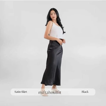 Rok Satin Reine 90CM Satin Long Skirt Rok Satin Panjang S Sampai 3XL