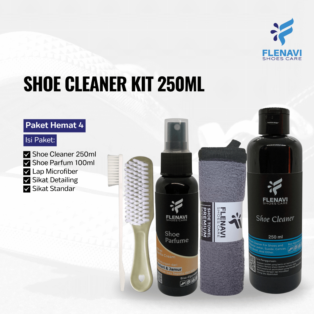 Jual Flenavi Shoe Cleaner Kit 250ml - Sabun Cuci Sepatu Putih dan Warna ...