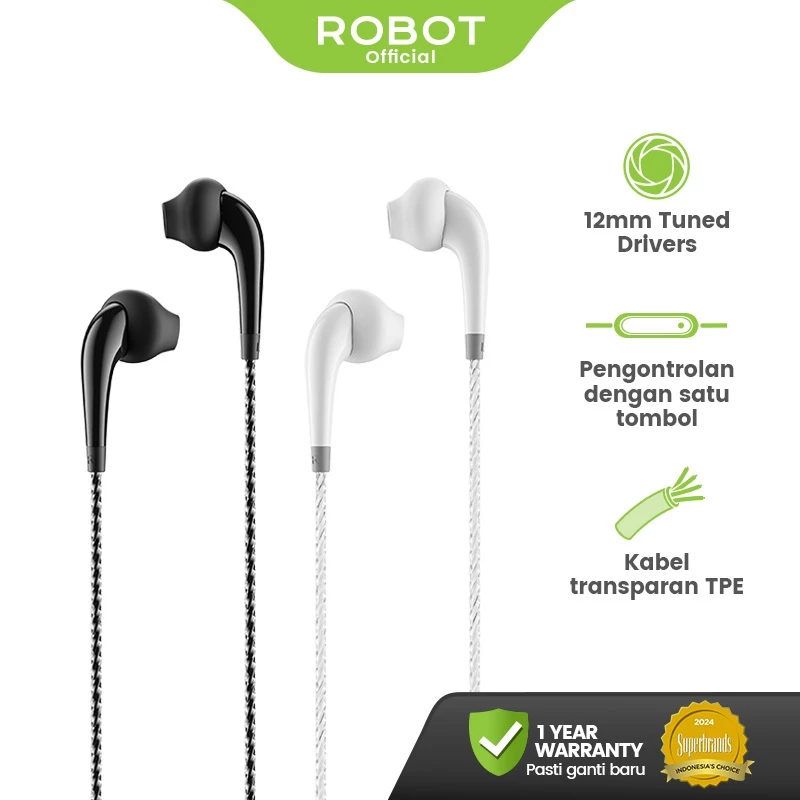 ROBOT Wired Headset Sport Gaming Subwoofer Powerfull Bass With Driver 12mm Earphone RE701S Original - Garansi 1 Tahun