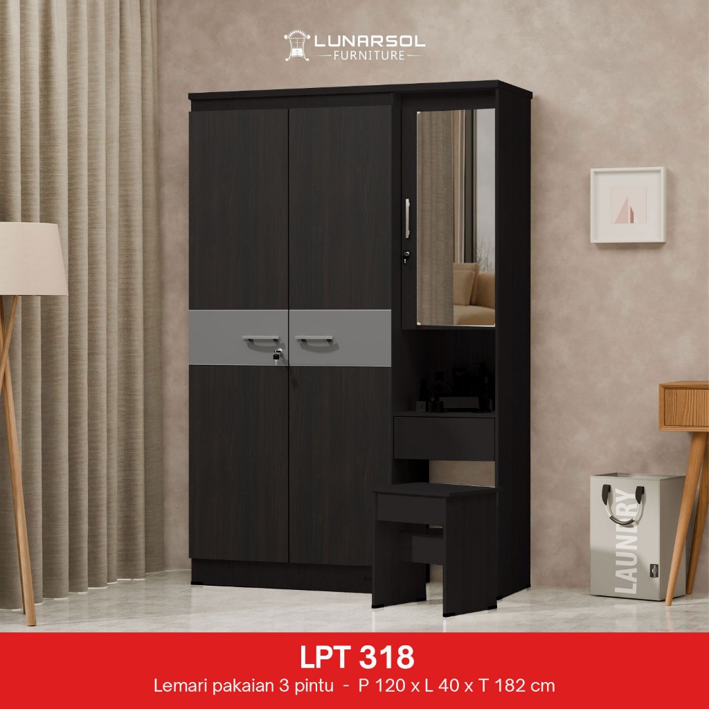 Jual LUNARSOL 3 Door Wardrobe with Dressing Table LPT 318 - Lemari ...