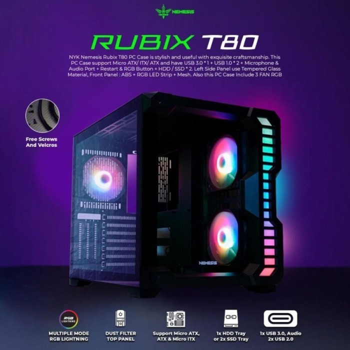 Jual NYK Nemesis Casing Gaming T80 Rubix With Fan Case | PC Case ...