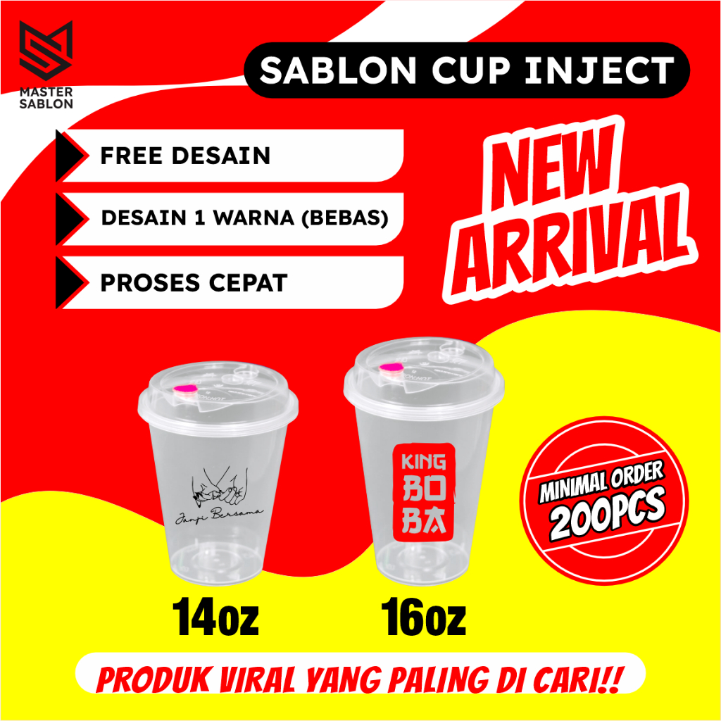 Jual Sablon Cup Inject Gelas 14oz dan 16oz Free Tutup Murah Free Desain ...