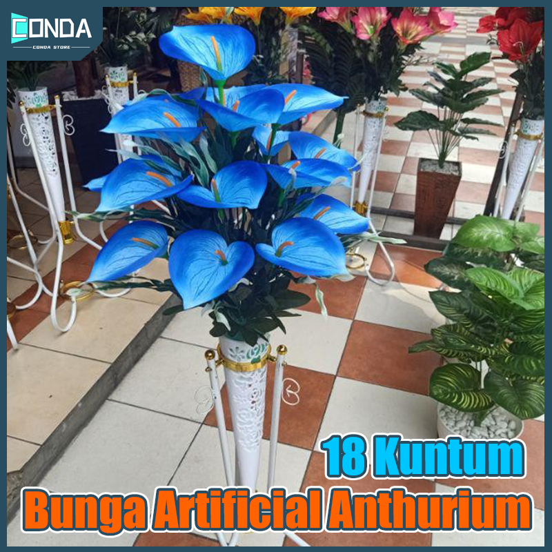 Rangkaian Bunga Anthurium/Calla Lily/Calla Lilly Artificial 18 Kuntum/Bunga Artificial Anthurium/Aron Panda Artificial 18 Kuntum Dengan Pot Standing Besi/Bunga Anthurium Lilly/Bunga Lilly Bunga Sudut