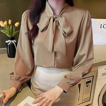 Blouse Satin Wanita Blouse Yoona Kemeja Kantor Lengan Panjang Polos Blouse Korean Import
