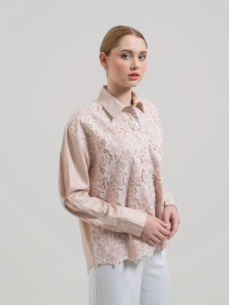 Rosette Lace Striped Top