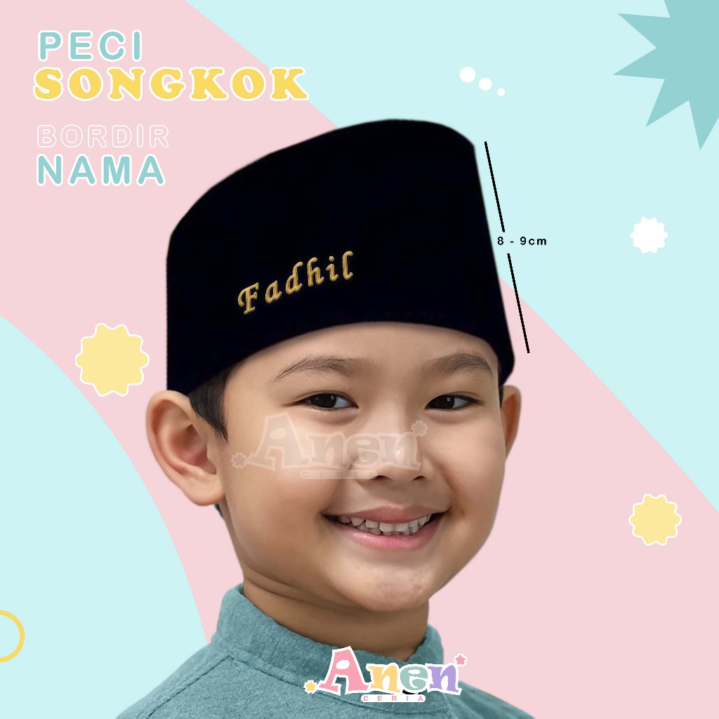 Jual Peci Songkok Peci Hitam Anak Dan Dewasa Kopiah Bordir Nama ...