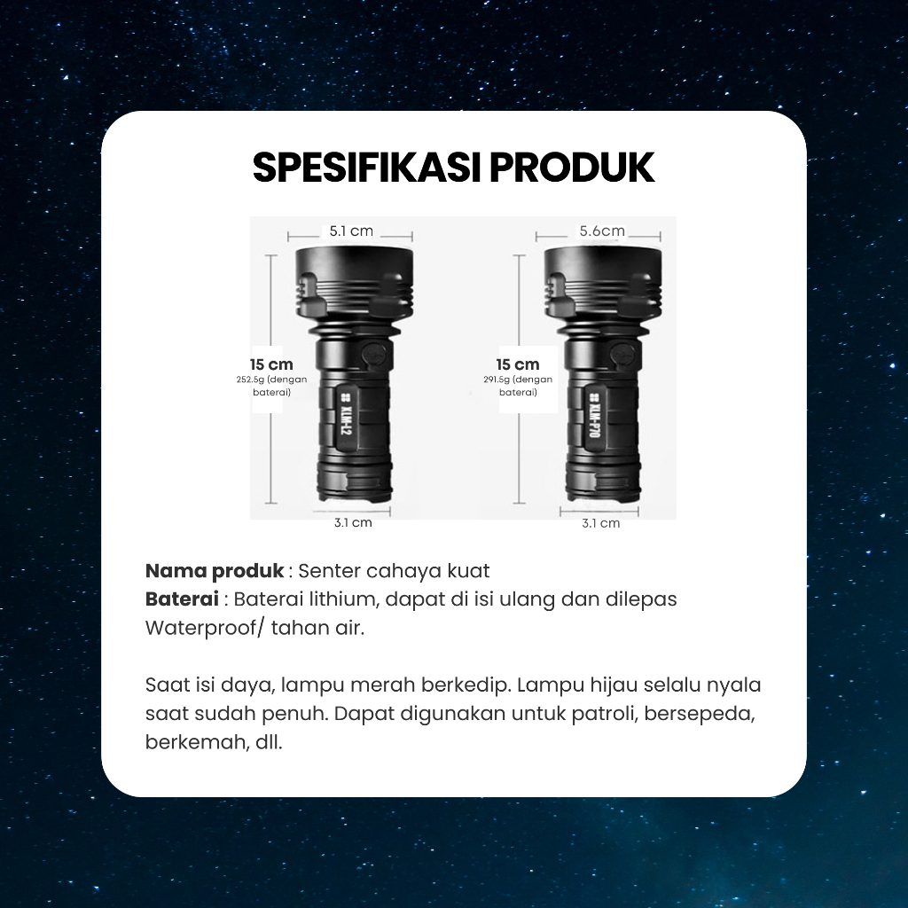 Jual Senter LED Rechargeable Super Terang Waterproof Outdoor Flashlight ...