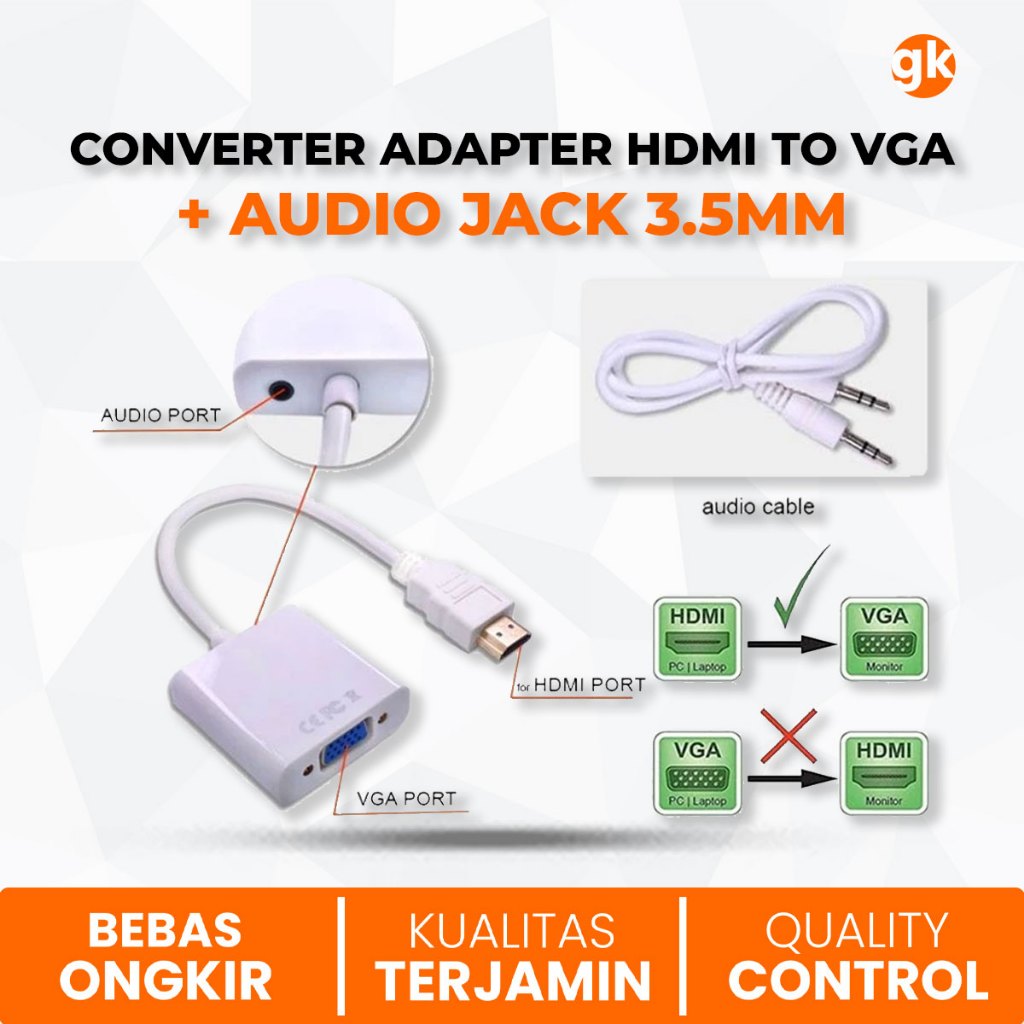 Kabel Adapter Converter HDTV HDMI Male to VGA Female With Audio Output Jack 