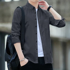 Baju Kemeja Pria Lengan Panjang Polos Abu Navy Hitam Maroon Putih Hem Cowok Keren Kantor