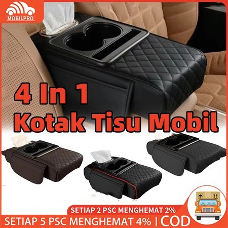 Armrest Pad Mobil Kotak Tisu Mobil Tempat Botol 4 in 1 Mobil Cushion Cover Pad Tempat Tissue Kompartemen Mobil Serbaguna Premium