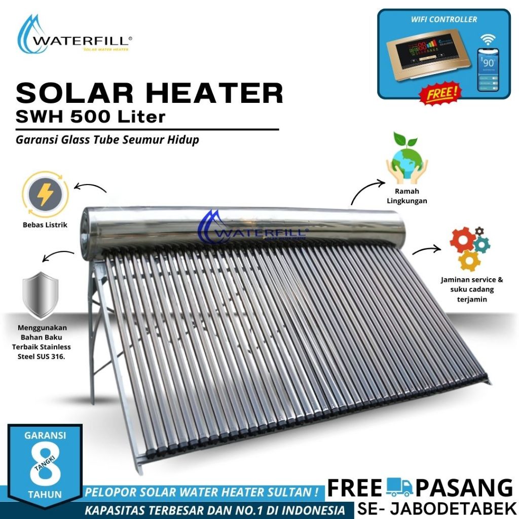 Jual SOLAR WATER HEATER WATERFILL SWH 500 LITER GARANSI RESMI FREE ...