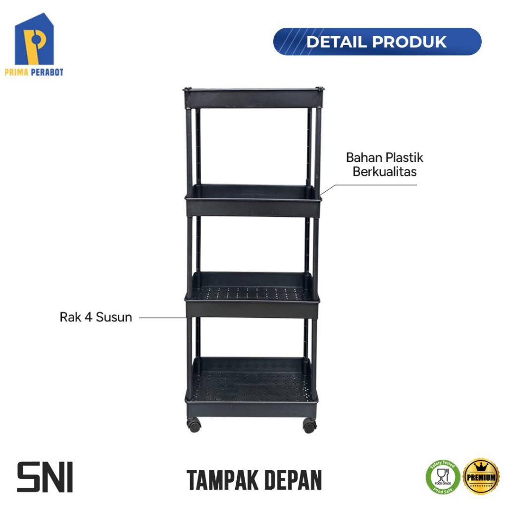 Jual Rak Roda Susun 4 Rak Troli Mini Hitam Kanzai | Shopee Indonesia