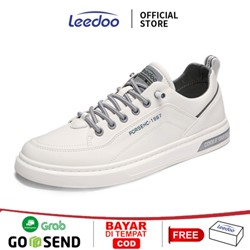 Leedoo Sepatu Pria Formal Sneakers Original Muda Kekinian Tali Hitam Kulit Sepatu Shoes Putih MC421