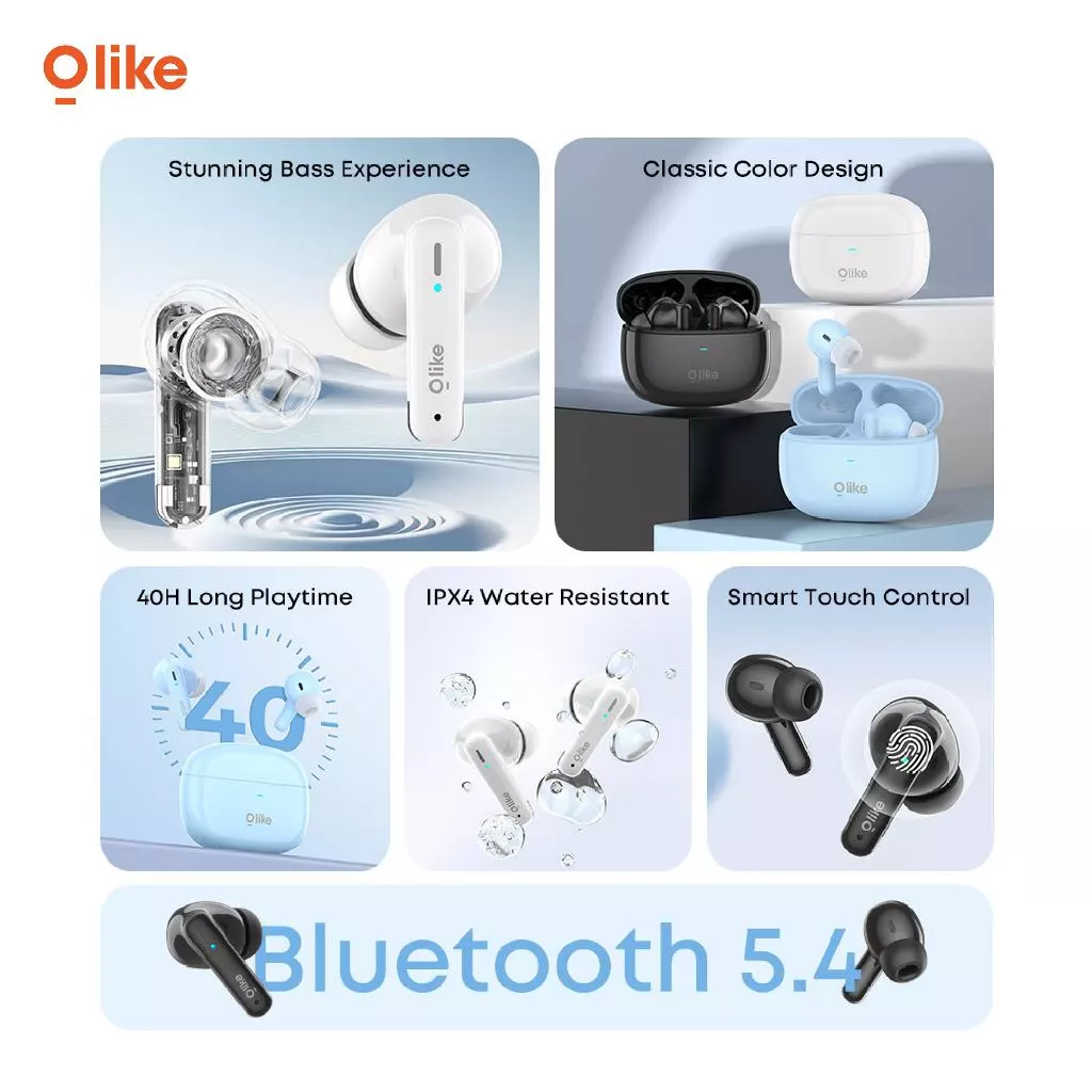 OLIKE TWS T114 40H Playing Time | True Wireless Earphone IPX4 | Headset Bluetooth V5.3 | In-Ear Stereo BASS MAX