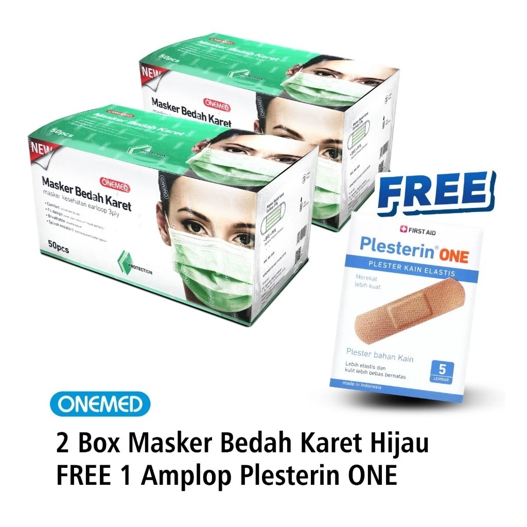 Jual Onemed | Masker 3 Ply Earloop 2 BOX free Plesterin One Amplop isi ...
