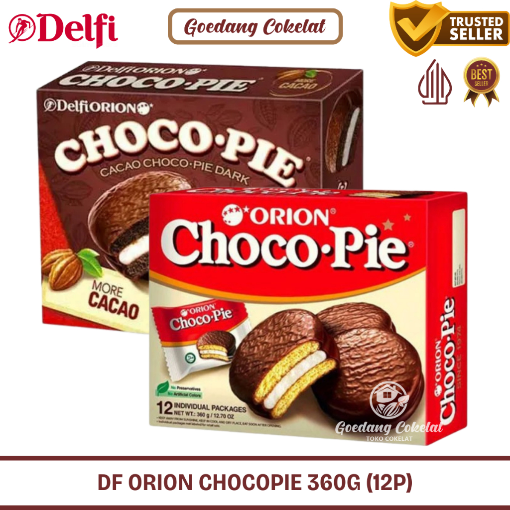 Jual Delfi Orion Choco Pie Cacao Chocopie Dark 360 gr (12 pcs x 30 gr ...