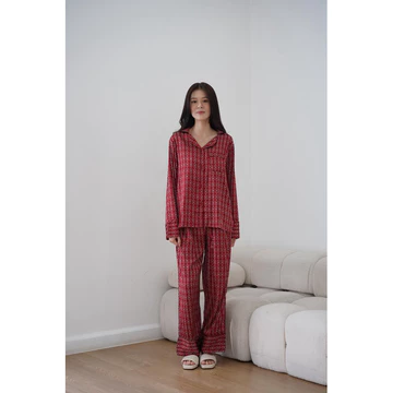 Piyama Sateen Silk Premium Bunga Garis Armani