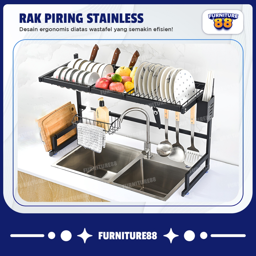 Jual Rak Piring Wastafel 2 Tingkat Rak Dapur Stainless Hitam Anti Karat ...