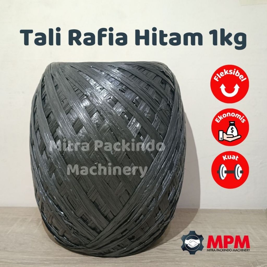 Jual Tali Rafia Hitam 1 Kg FULL / Tali Plastik Pengikat Barang Ravia ...