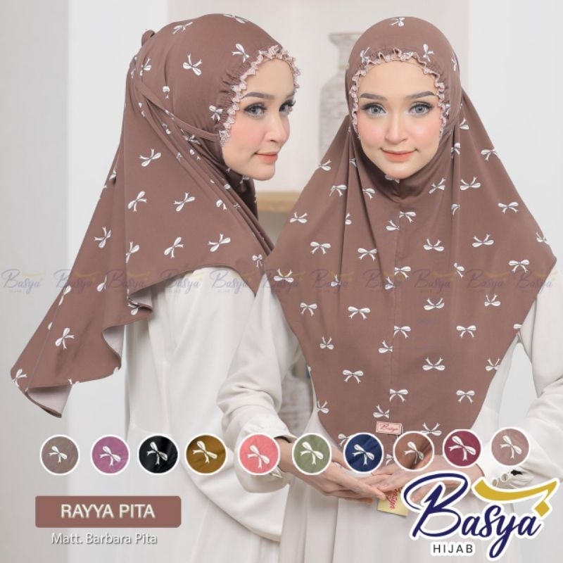 (BASYA) RAYYA PITA•hijab instan bergo tali motif•jilbab instan dewasa•hijab daily•kerudung bergo kerut renda•jersey barbara pita•