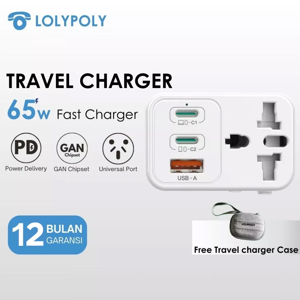 Jual Lolypoly Universal Travel Charger 65W GAN All Country Use | Shopee ...