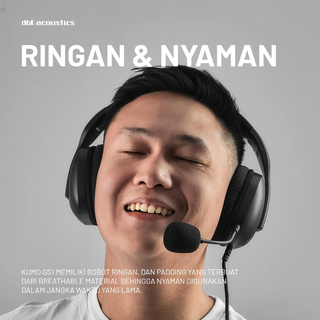 dbE Kumo GS1 Headset Gaming Multiplatform Ultraringan dengan Fabric Pad, Detachable Microphone dan Free Splitter