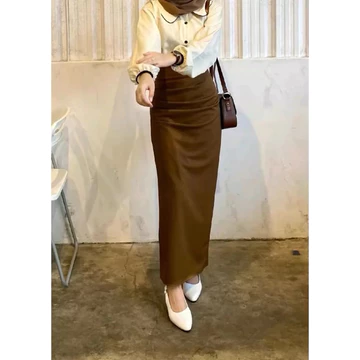 Rok Wanita Span Serut Satin Silk Korean Skirt Rok Casual Flowy Midi Maxi Loose Skirt
