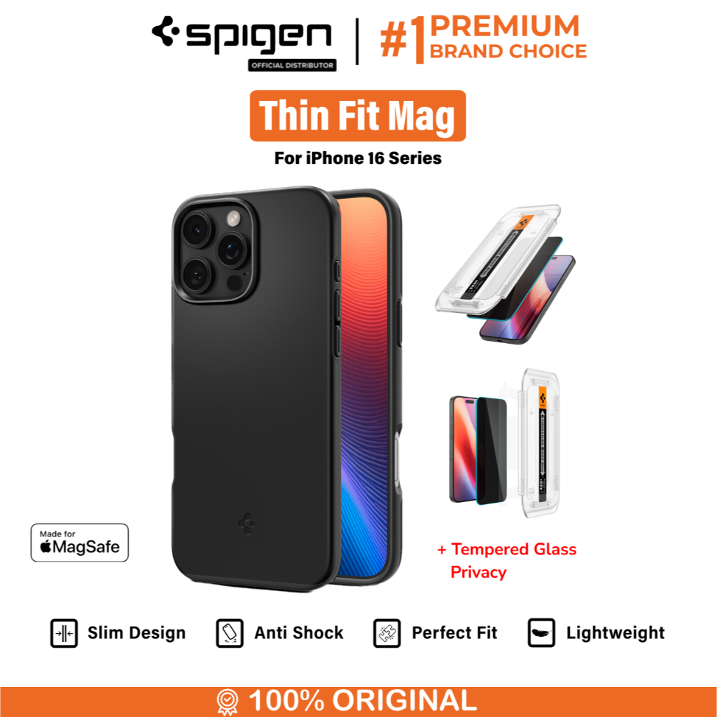 Case iPhone 16 Series Pro Max Plus Spigen Thin Fit MagFit MagSafe Anti  Shock Crack Slim Matte Casing