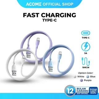 Acome Data Cable Type C Lightning Micro USB Fast Charging 3A 100cm Kabel Data Android iphone Seri AD-010P Original - Garansi Resmi 1 Tahun
