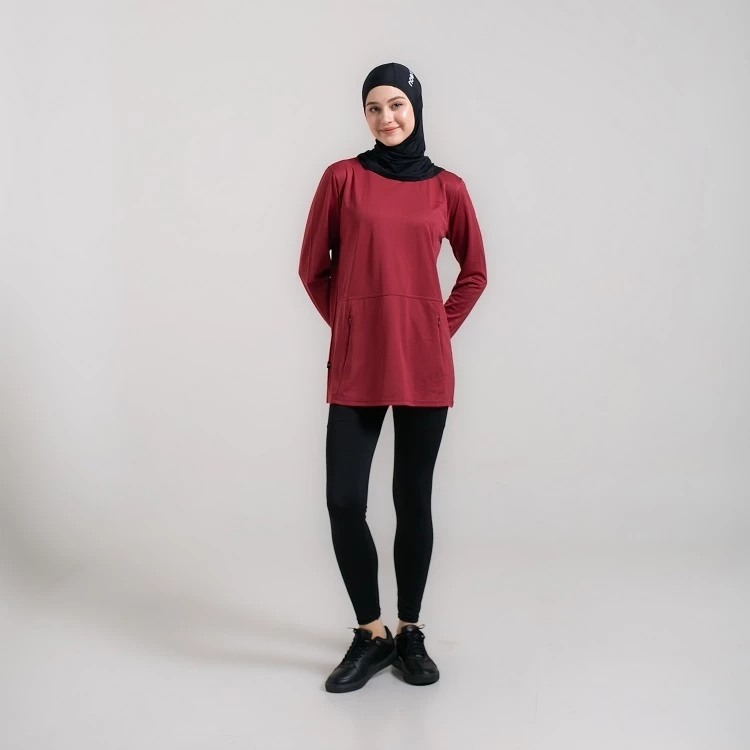 Pakaian Olahraga Meriliane Pro Top Maroon dan Noore