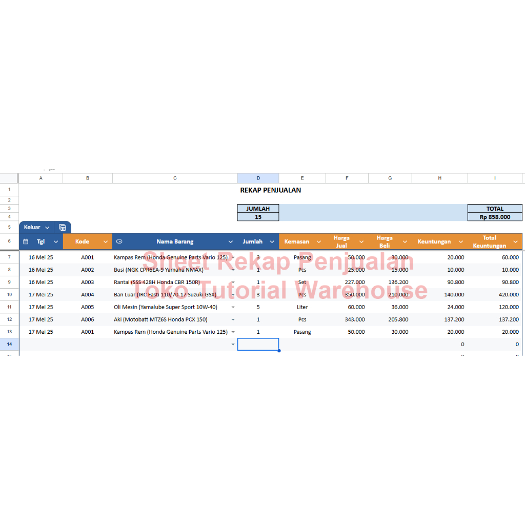 Jual Template Excel GSheets Laporan Stok, Rekap Barang Masuk, Penjualan ...