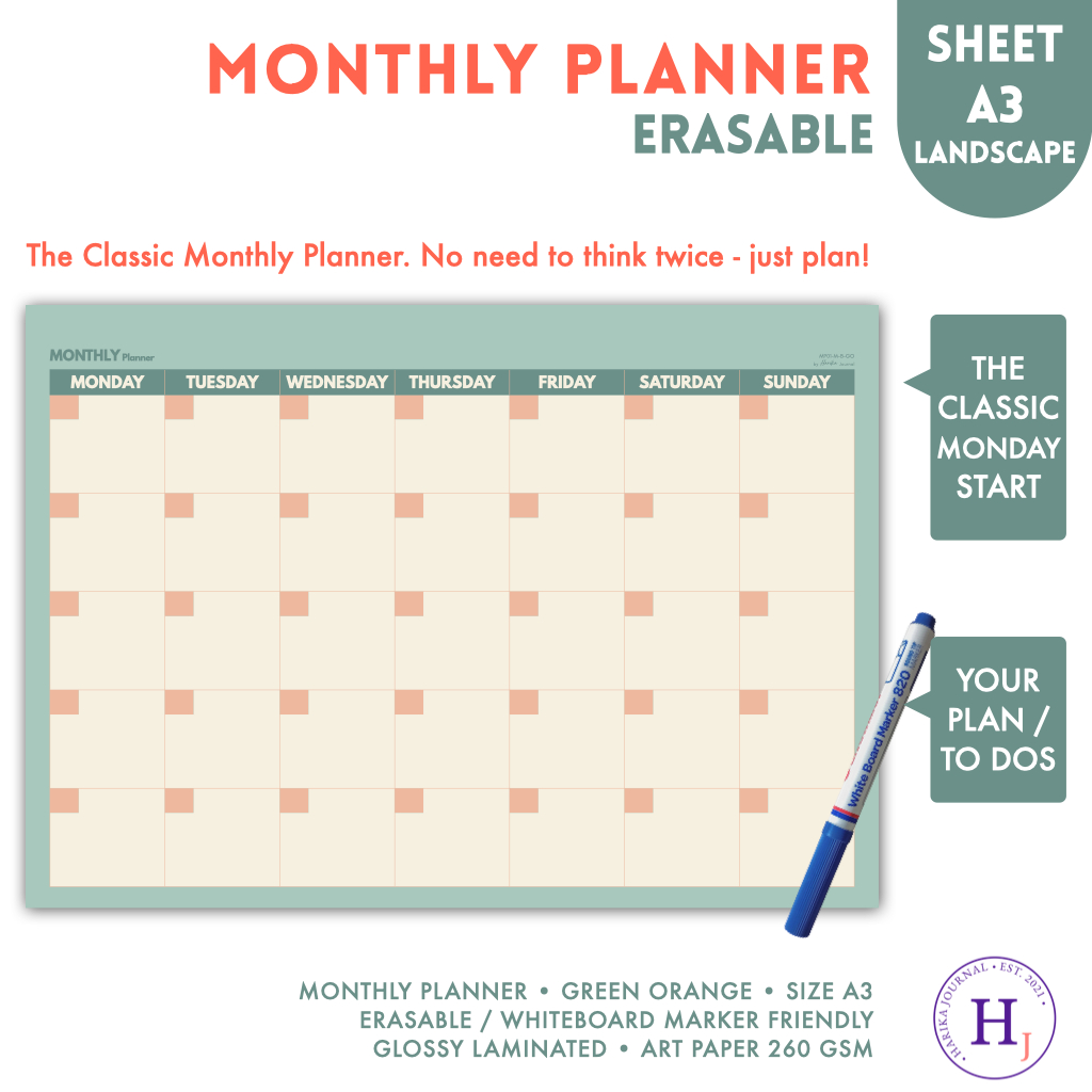 Jual Monthly Planner 1.0 | A3 | Kalender | Erasable / Tulis Ulang ...