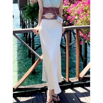 Rok Import Satin Polos Motif Panjang Wanita Korean Style 2025