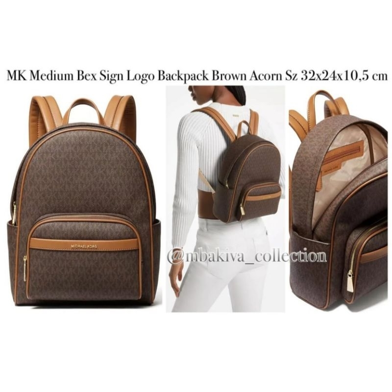 Jual MK Medium Bex Sign Logo Backpack Brown Acorn | Shopee Indonesia