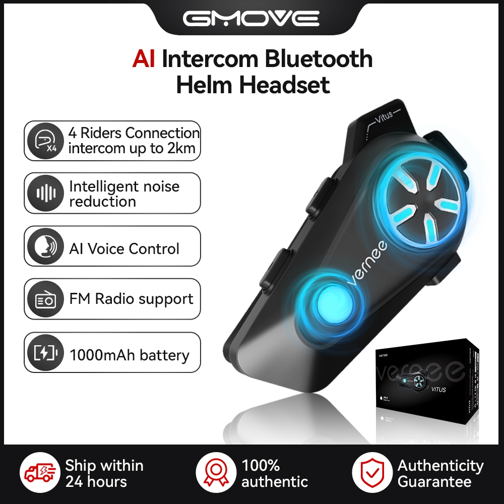 Jual AI Intercom GMOVE Bluetooth Helm Headset FM Radio 4 Riders HIFI ...