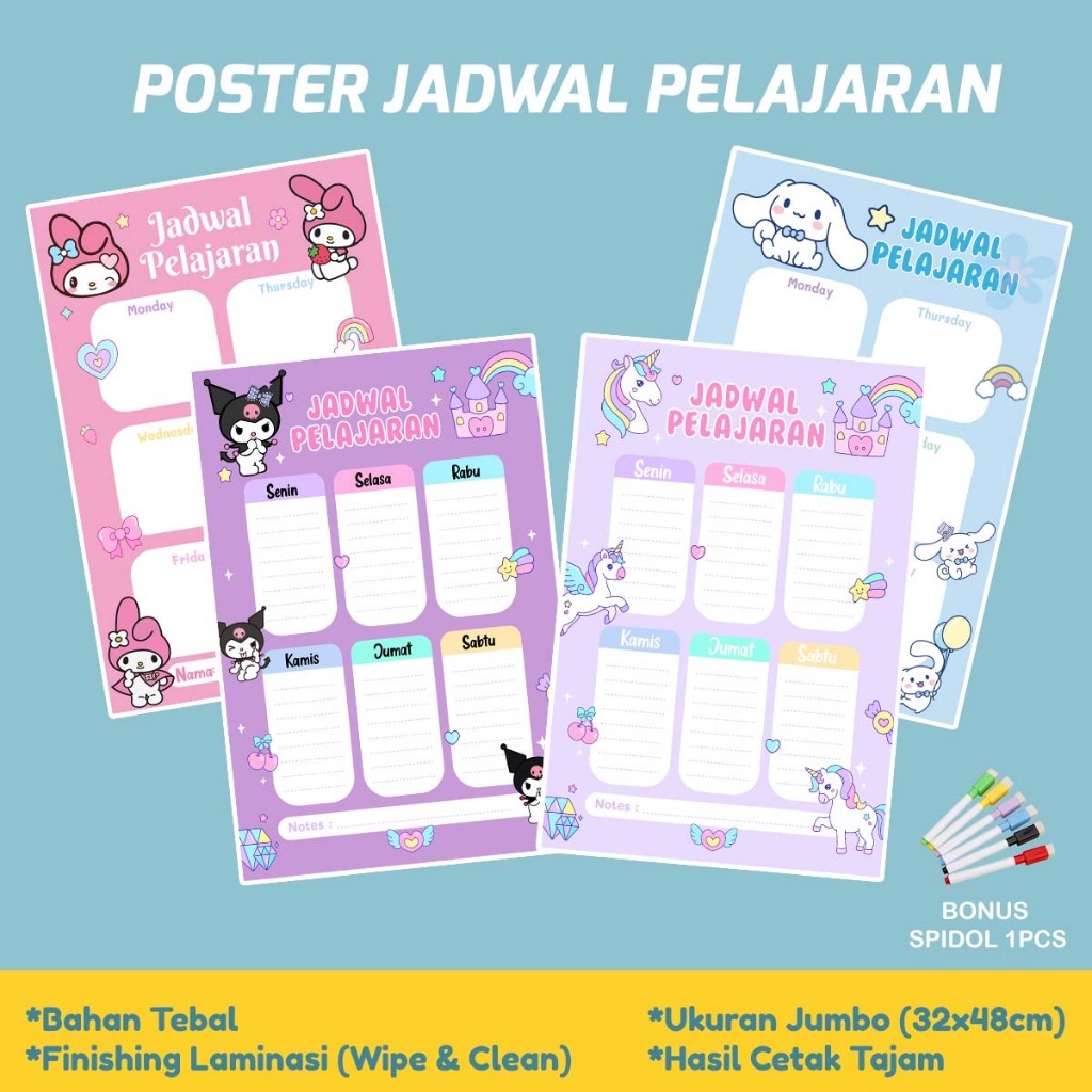  Jual Kakaku Project - Poster Jadwal Pelajaran Anak TK SD Karakter Motiv 