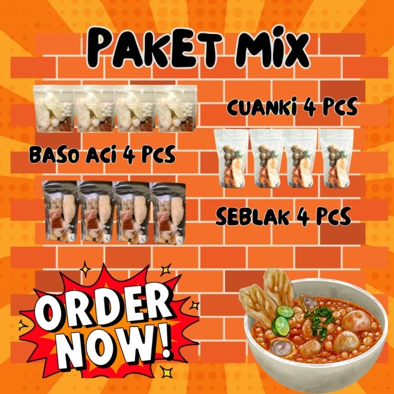 Jual PROMo!! BASO ACI PAKET MIX cuanki 4 seblak 4 boci 4 (12pcs